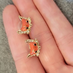 NWOT Kate Spade fox novelty stud earrings, orange fox woodland collection